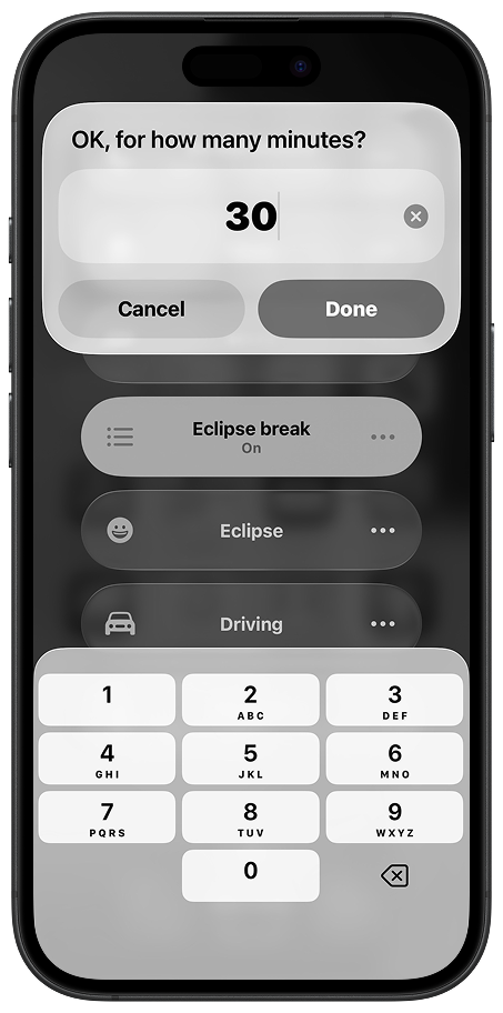 Eclipse block screen showing Instagram is being blocked during a focus window
